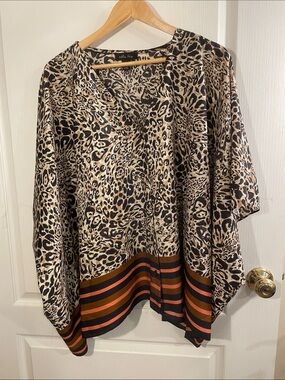 Melissa Paige Leopard Print Tunic with Striped Hem in Tan and Black